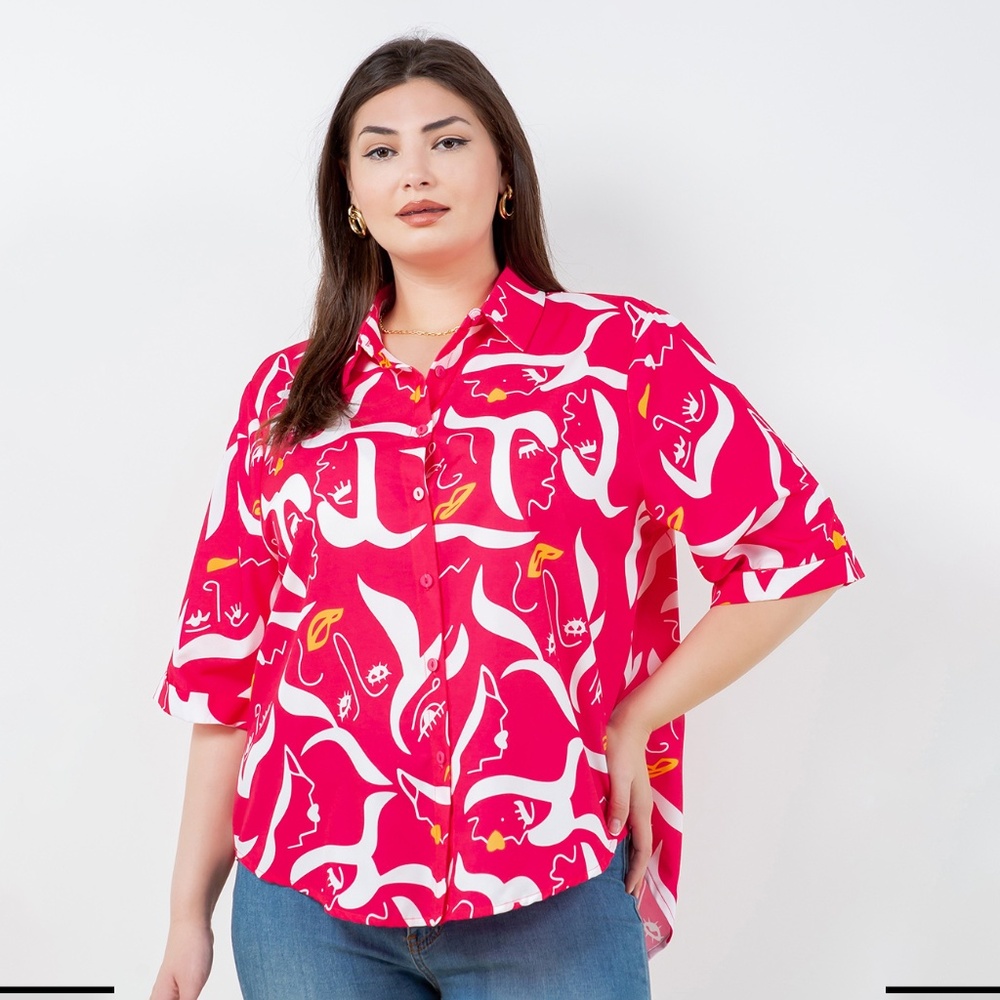 B-10003-2，Print top，Plus Size ，Curve Size，Brand new